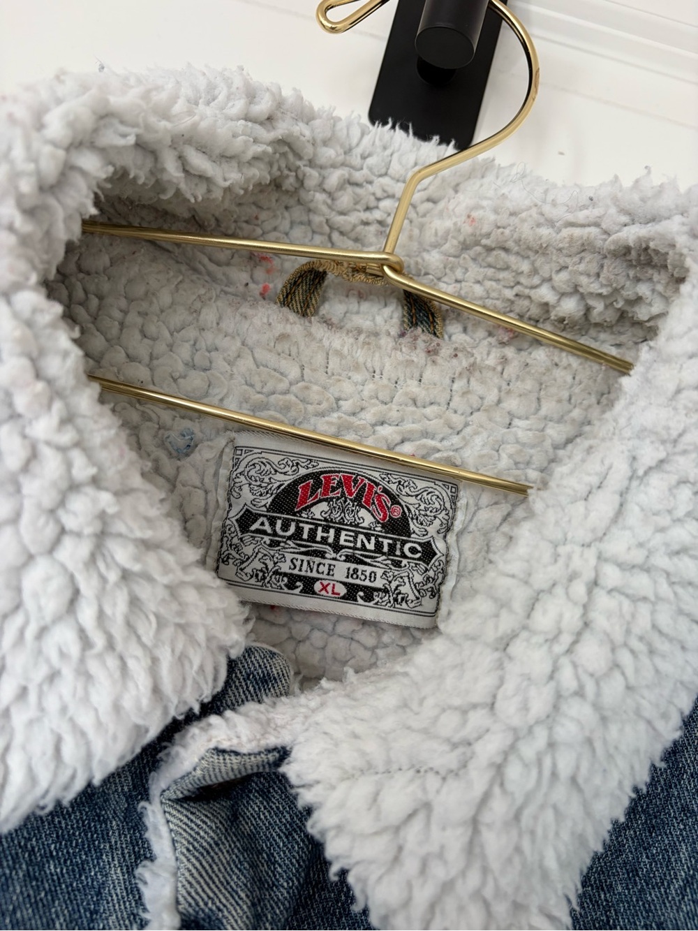 Vintage Levi’s Sherpa Lined Denim Jacket Distressed Acid Wash Grunge Trucker - Picture 7 of 14